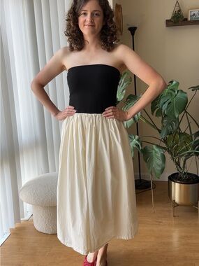 Paper Heart Classic Strapless Midi Dress, Black/Cream, Size Small